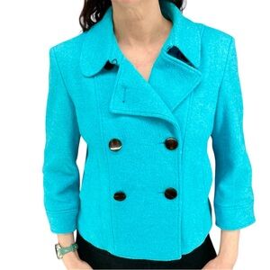 G.E.T. Double-Breasted Coat – Women’s Medium, Turquoise Wool Blend